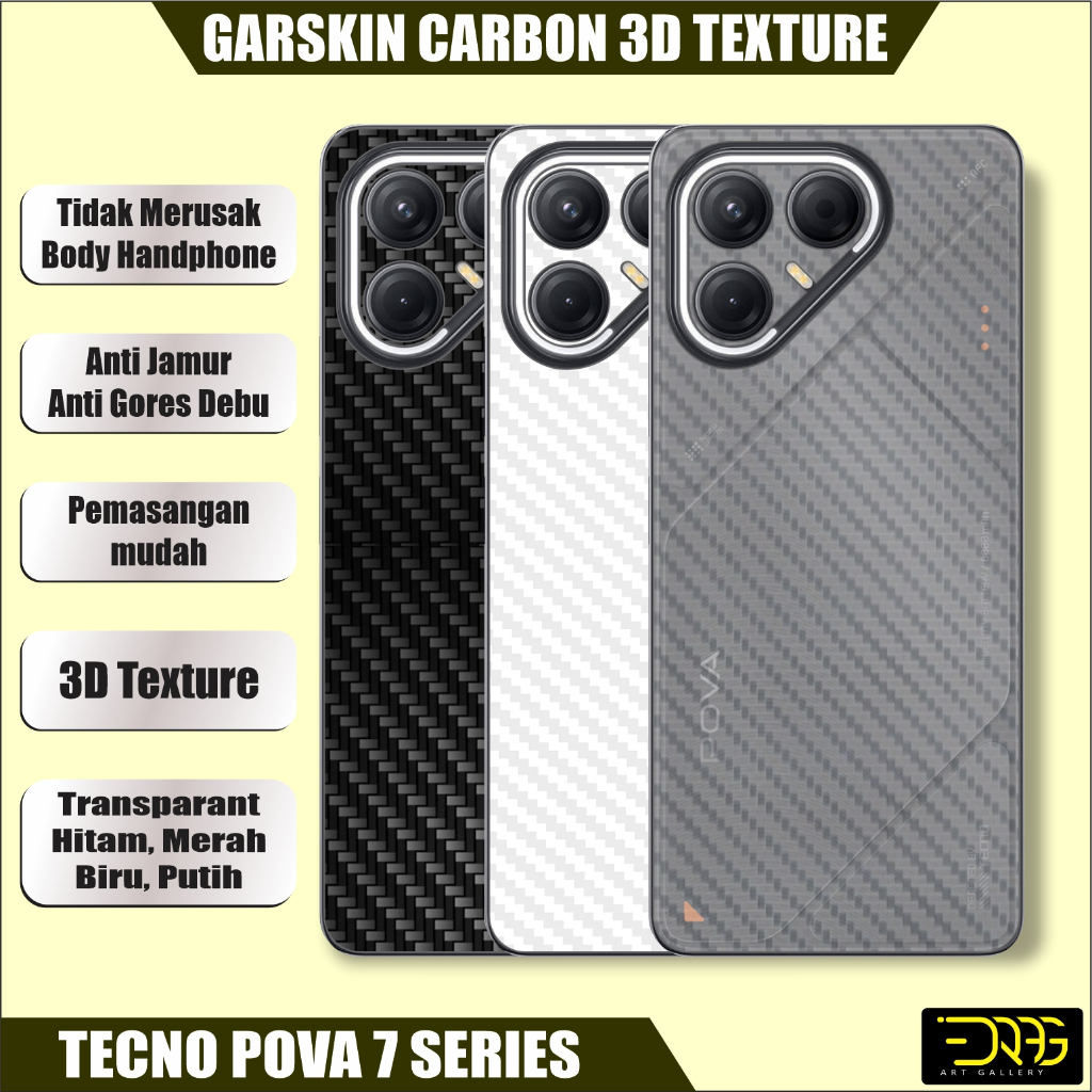 Garskin Carbon 3D Texture สําหรับ TECNO Pova 7 Series Anti-Fungus Carbon Skin โทรศัพท์มือถือสติกเกอร