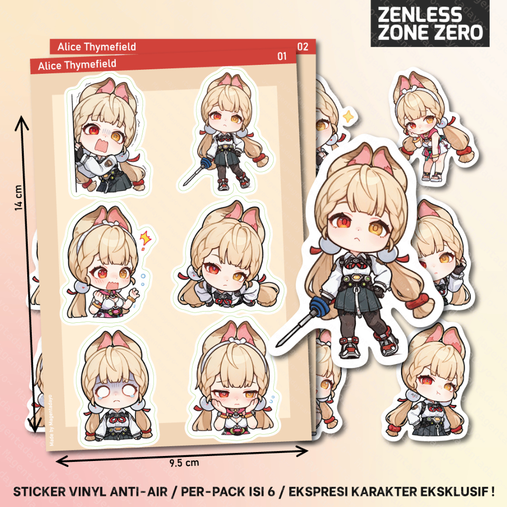 Alice Thymefield ZZZ Zenless Zone Zero Expression ตัวละครพิเศษไวนิลสติกเกอร์กันน้ําชุด 6 ชิ้น