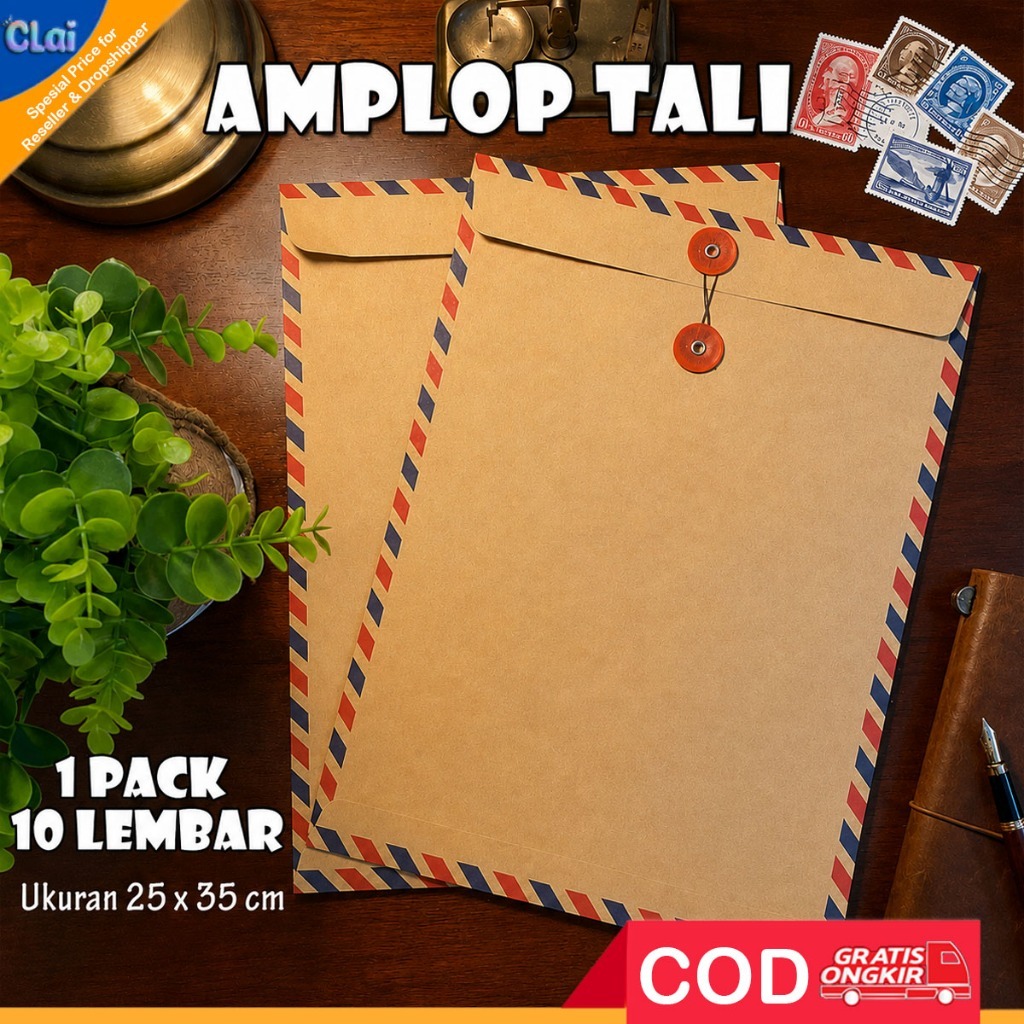 (clai) 1 PACK Brown Envelope Air Mail Jet-310 Job Application Folder with folio rope 1 PACK 10PCS