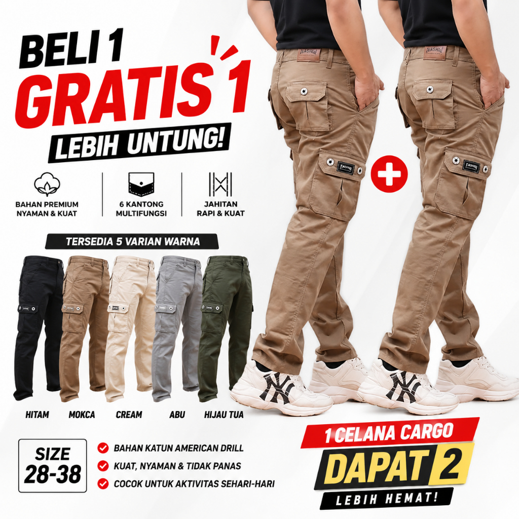 KATUN BUY 1 แถม 1 ฟรียาว Cargo Cotton American Drill กางเกงคาร์โก้กลางแจ้งสําหรับผู้ชายและผู้หญิงขนา
