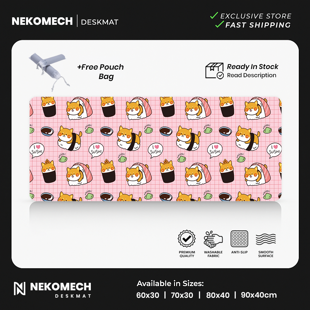 Nekomech Deskmat Deskpad แผ่นรองเมาส์ Cat Love Sushi XL ขนาดใหญ่