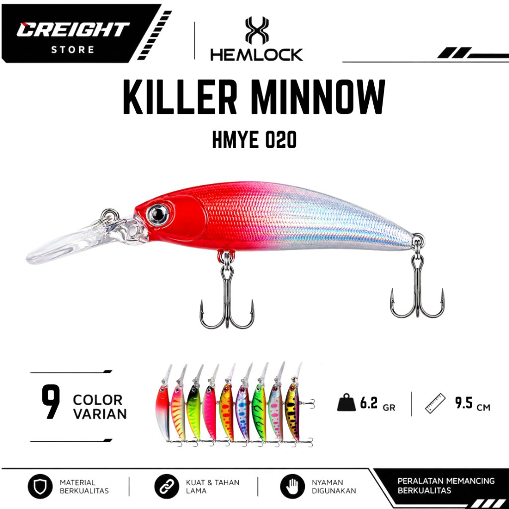 HMYE-020 เหยื่อตกปลา Minnow - ขนาด 7cm 6gr - 9 สี Sinking Minnow - เหยื่อตกปลา Hemlock ดั้งเดิม