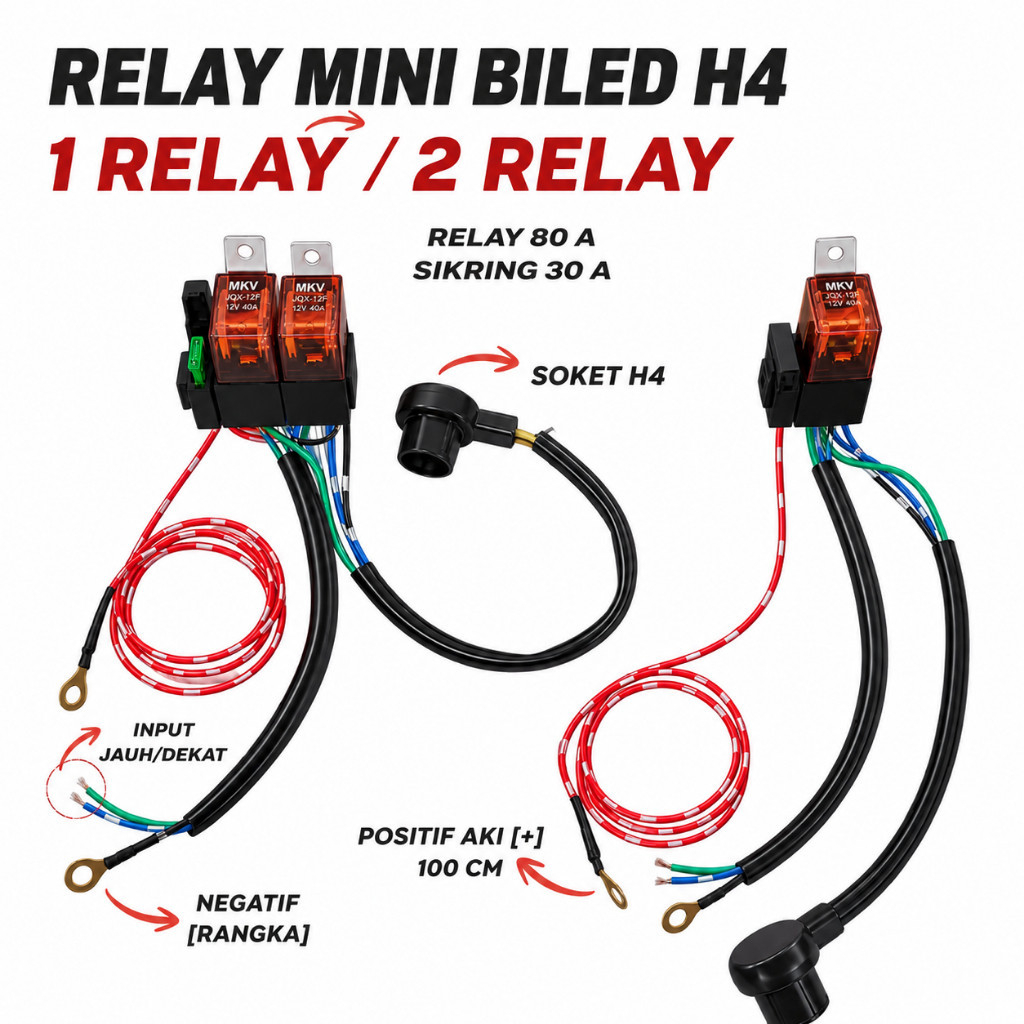 RELAY SET H4 LED / MINI BILED H4 PNP / RELAY LAMP H4 ICC IBRIGHT ETC