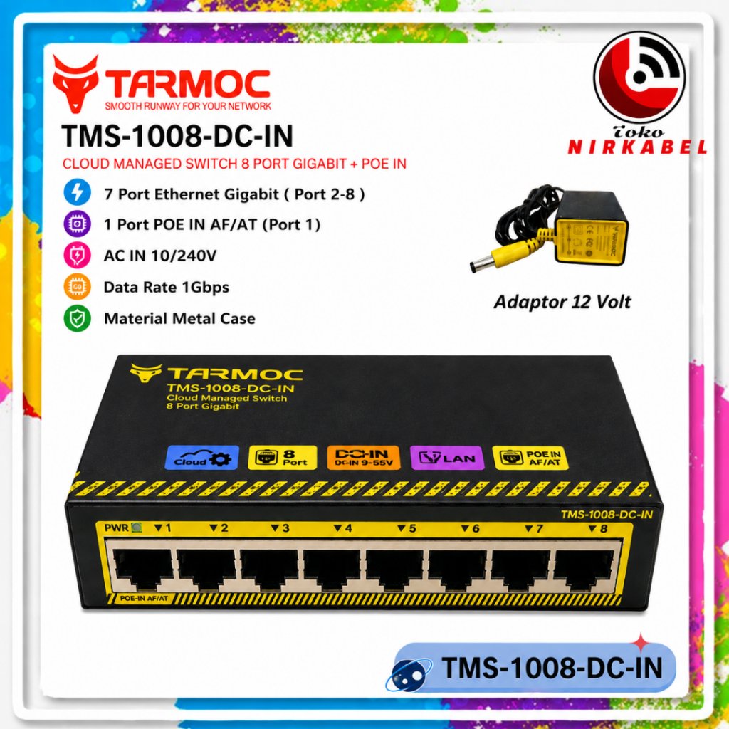 Tarmoc TMS-1008-DC-IN | Smart Switch Cloud Managed 8x Gigabit + POE IN AF/AT เคสโลหะปลอกเหล็ก