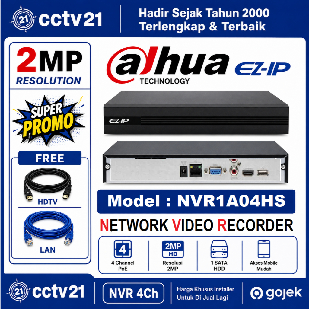 DAHUA NVR 4CH / 4 Channel NVR1A04HS 2MP รับประกัน 1 ปี ราคา cctv21