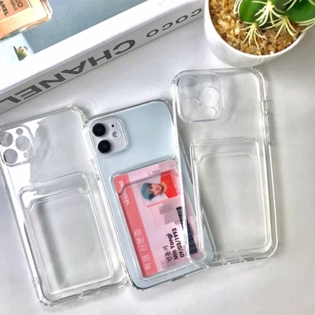 002 Softcase Slot Card Holder Plain Clear สําหรับสมาร์ทโฟนทุกประเภท Vivo Y36 Vivo Y16 Vivo V27 5G Vi