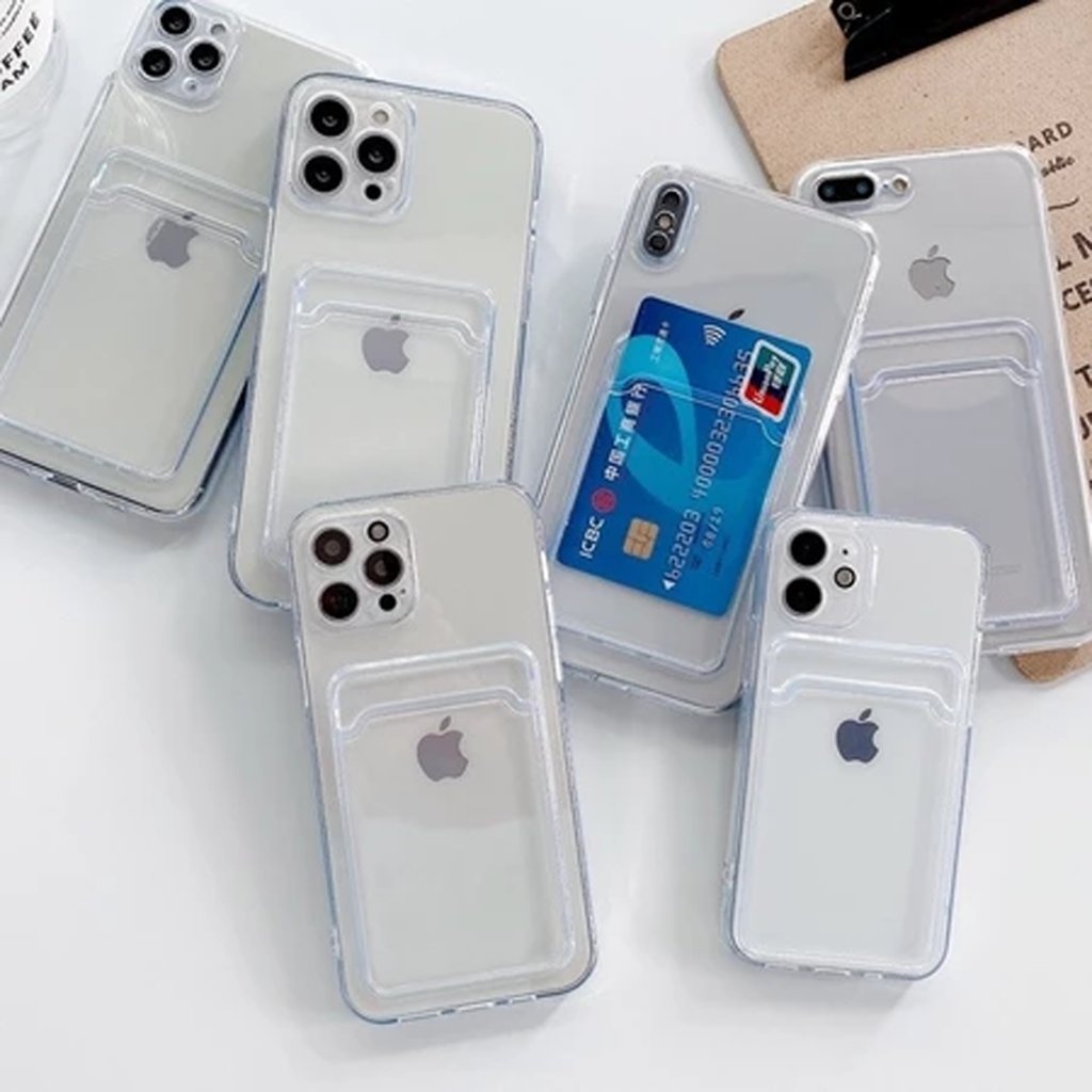 002 Softcase Slot Card Holder Plain Clear สําหรับสมาร์ทโฟนทุกประเภท Samsung A54 Sam A53 Sam A24 Sam 