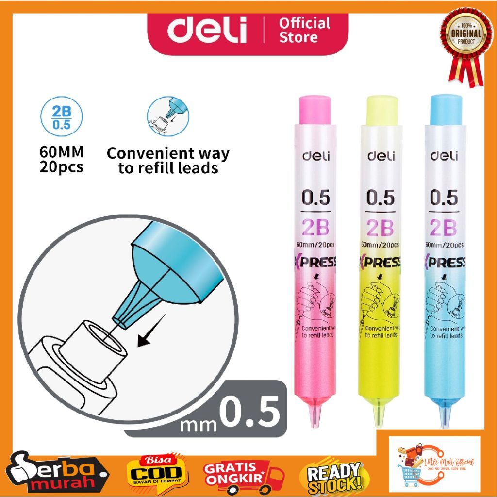 Little Mall DELI EU67600 MECHANICAL PENCIL LEADS 0.5MM MECHANICAL PENCIL CONTENTS 0.5MM 2B 60MM CONT