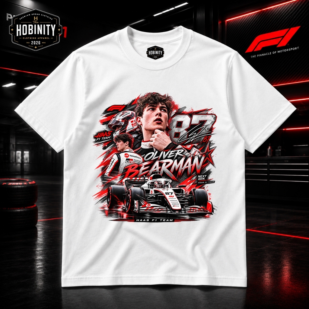 เสื้อยืด F1 Oliver Bearman No. 87 Haas F1 ทีมสูตร 1 Racing Motorsport Young Racer Cotton Combed 24s