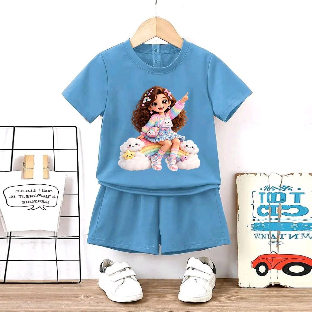 KATUN MMG (My Mine Gueh) RAINBOW GIRLS GIRLS Colored Clothing Set Premium Cotton T-Shirt & Shorts Co