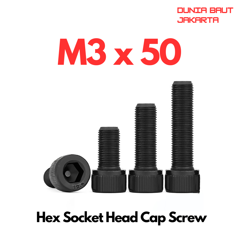 12.9 Bolt L Steel M3X50 / 3X50 / M3 X 50 / 3 X 50 ด้ายเต็ม - สกรูหัวจมหกเหลี่ยมสีดํา
