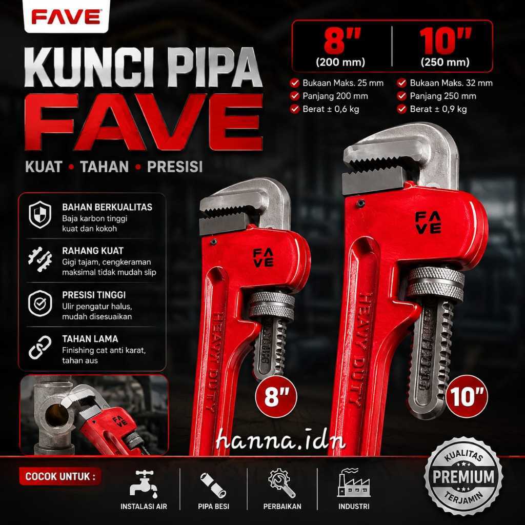 8" 10" RUSH IRON PIPE WRENCH / HEAVY DUTY PIPE WRENCH RUSH