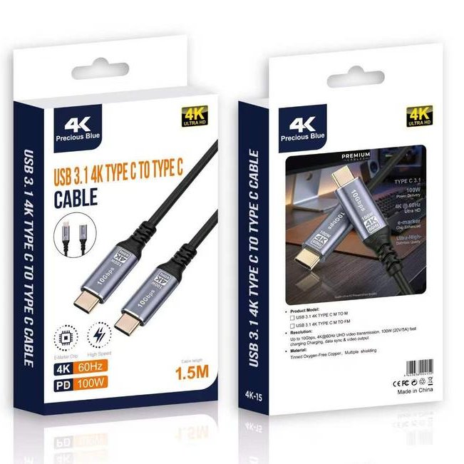 สาย TYPE C ถึง TYPE C 100W PD 10Gbps 4K 60Hz UHD 1M-1.5M-3M TYPE-C M/M