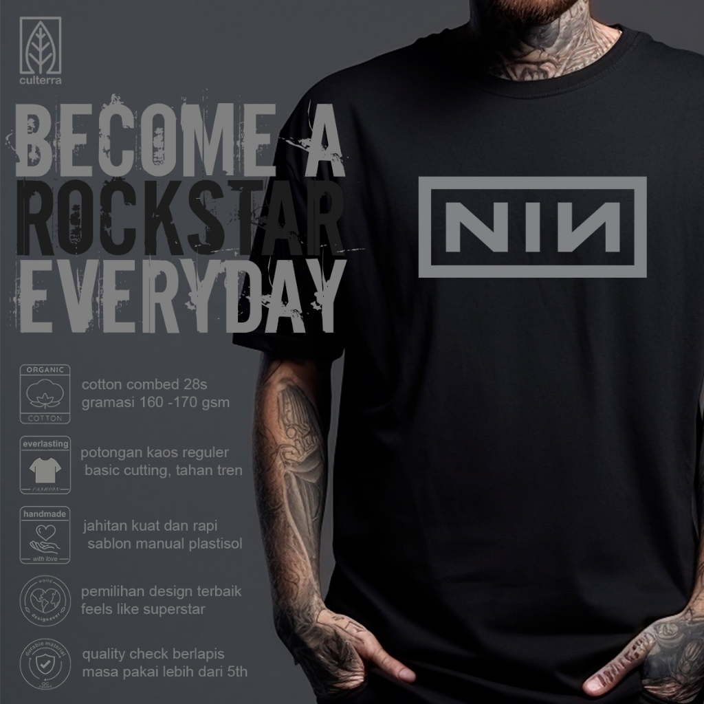 BAND T-SHIRT / NIN T-SHIRT / NIN TEXT GREY CLOTHES / ROCK METAL MUSIC CLOTHESCREEN PRINTING / MONO V