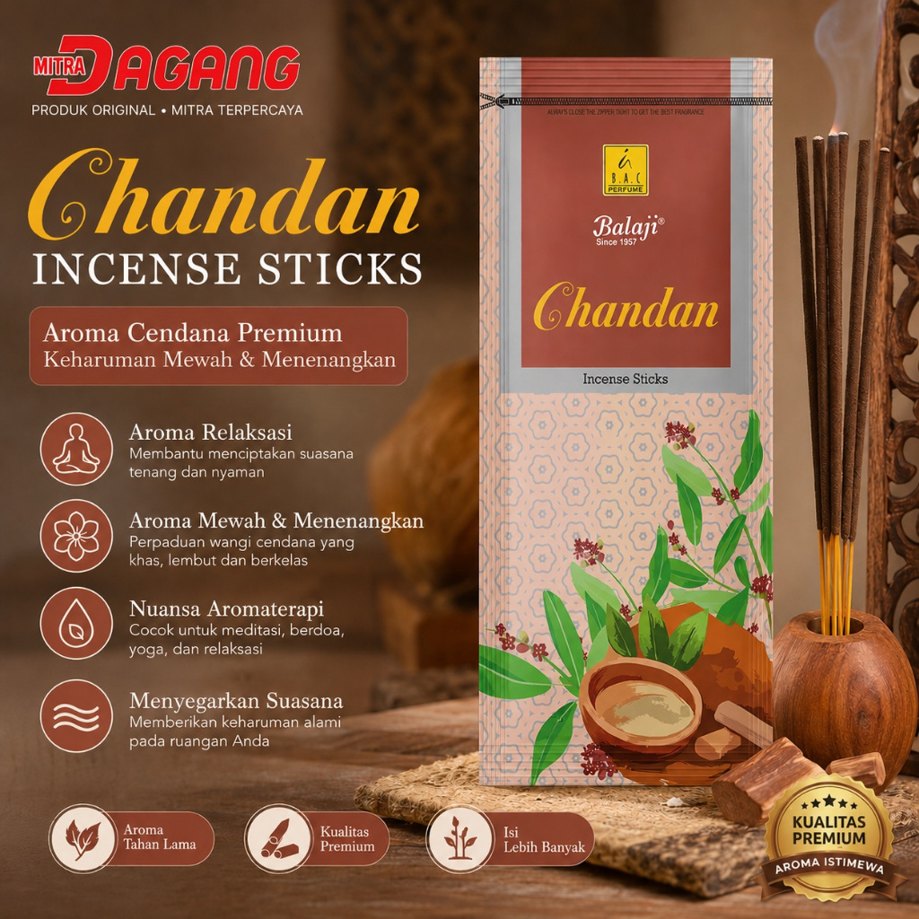 Hio Incense BALAJI CHANDAN Premium ZIPPER ต้นฉบับอินเดีย