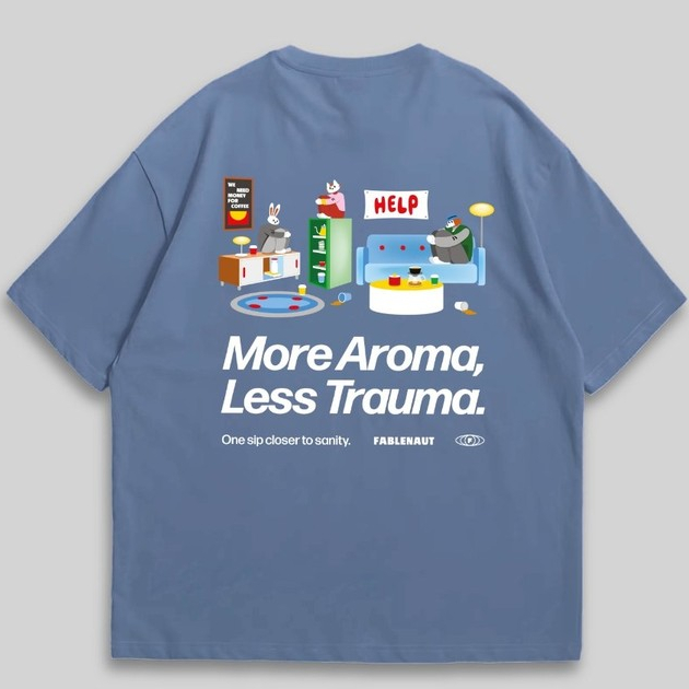 เสื้อยืดโอเวอร์ไซส์ More Aroma Less Trauma (สีน้ําเงิน)