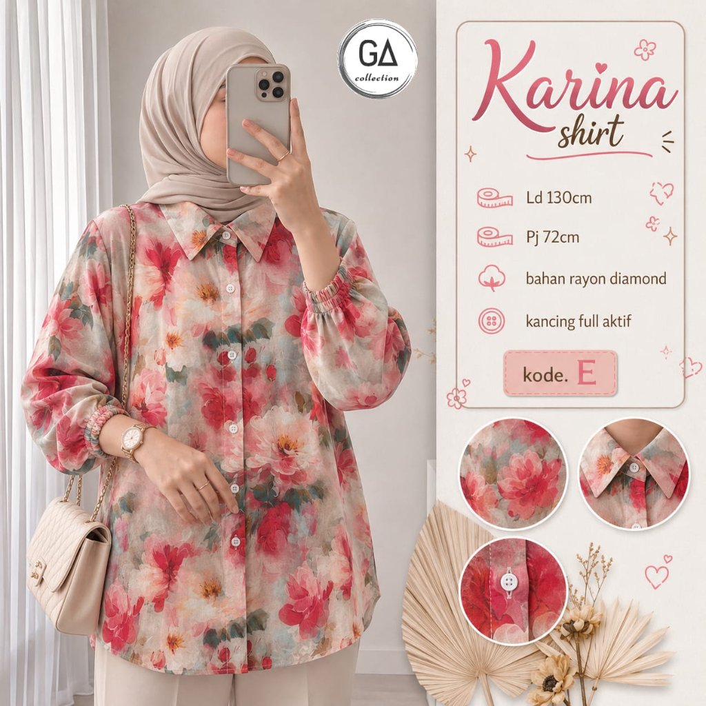 KARINA SHIRT OVERSIZE LD 130 ใหม่ล่าสุด MOTIF JUMBO RAYON BLOUSE TOP BUSUI RUBBER SLEEVE JUMBO SIZE 