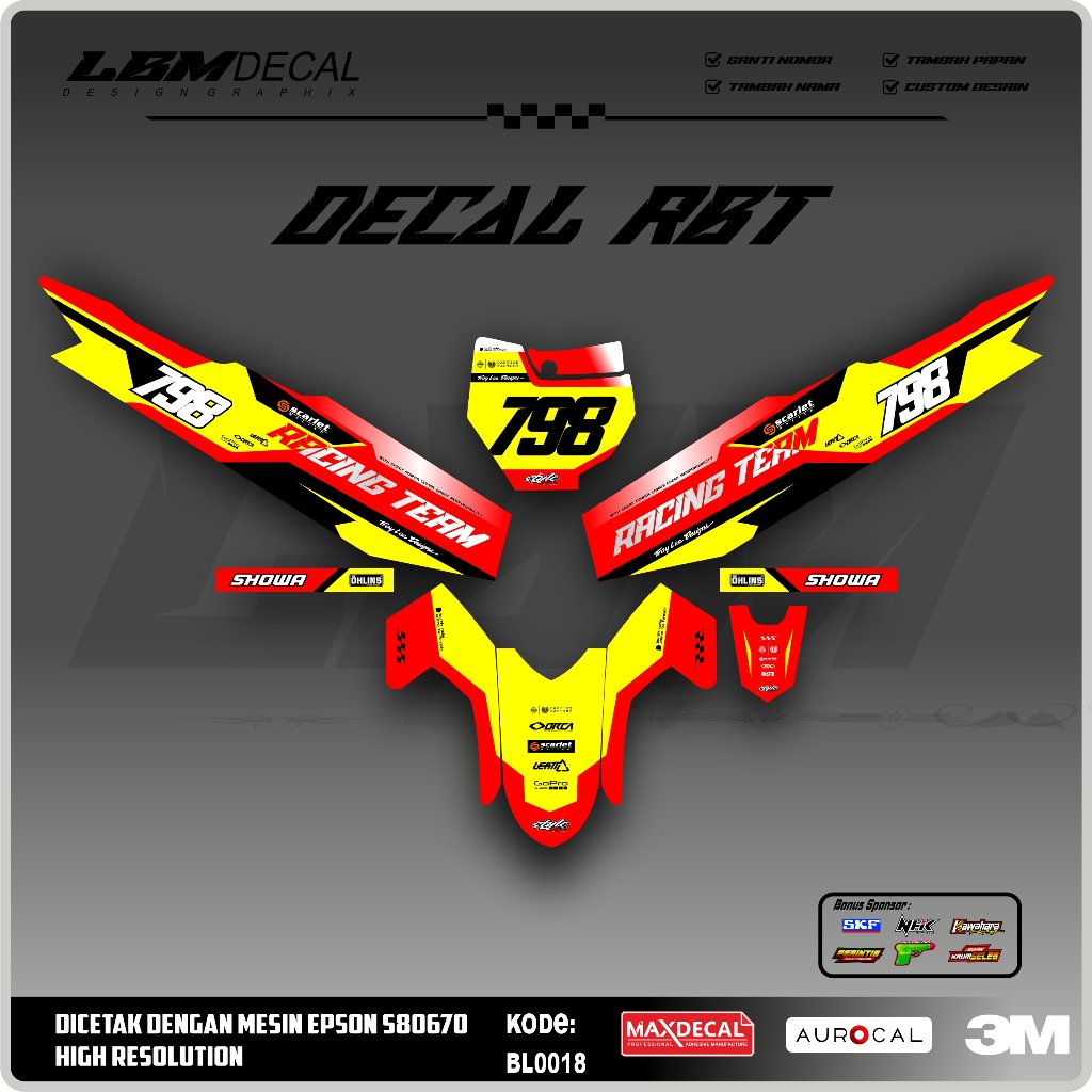 RBT/GTX VEGA R NEW Variation Sticker ล่าสุด RBT Modified Duck Striping Sticker รหัส BL0018