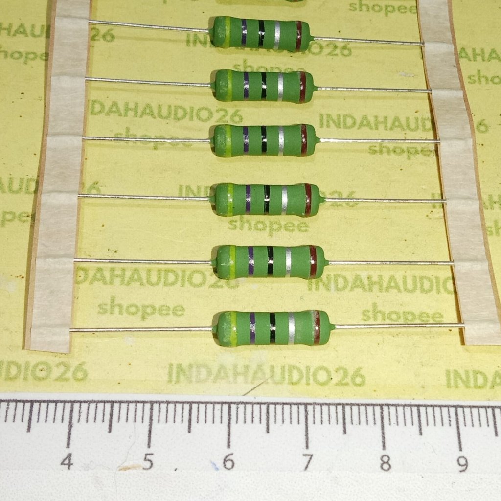 HIJAU GREEN PACK 4R7 2W 1% COPPER LEGS METAL FILM ตัวต้านทาน 4.7 OHM 2 วัตต์ 4.7 OHM 2 วัตต์ 1 เปอร์