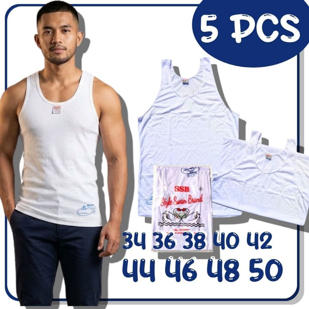 5 ชิ้น Swan ยี่ห้อผู้ชายเสื้อกล้ามเสื้อยืด/Swan ผู้ใหญ่เสื้อกล้ามผู้ชายขนาด 34 - 50 OEMAH DALEMAN99