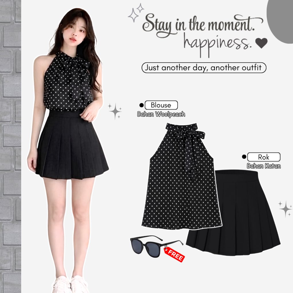 Oneset Look ชุดเกาหลีกาแฟสวย (Dottie Tieneck Top กระโปรงเกาหลี) ผู้หญิง - BO134