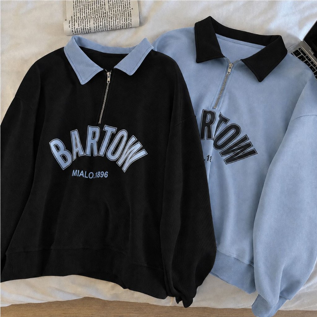 ZIPPER COLLAR BARTOW SWEATSHIRT | STANDARD COLLAR ZIPPER SWETER AND OVERIZE OUTFIT NAPPWEAR