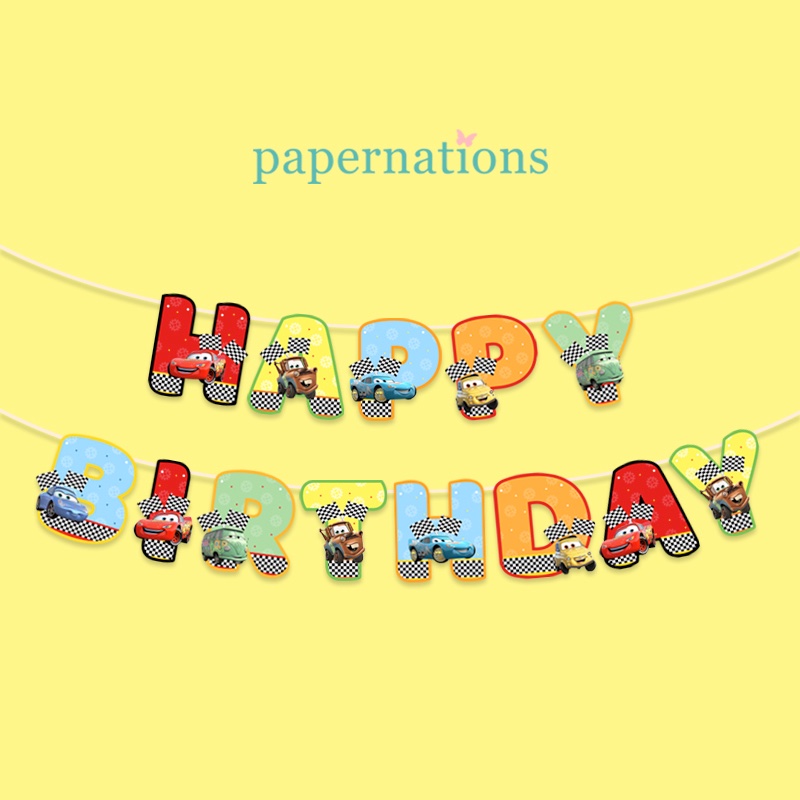 Happy Birthday Cars McQueen Banner / Disney Cars Bunting Flag / Cars McQueen ปีสายแบนเนอร์