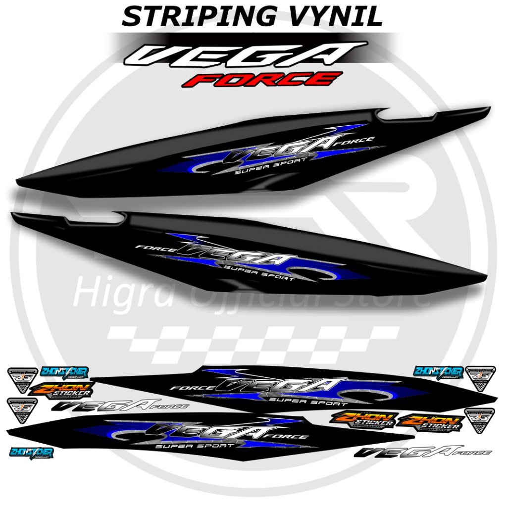 แถบไวนิล Vega Force Super Sport สําหรับรถจักรยานยนต์สีดําและสีน้ําเงิน