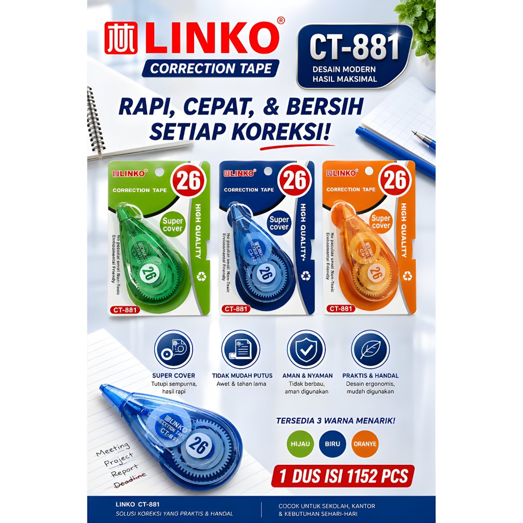 WHOLESALE LINKO Type X 1 Box (12 ชิ้น) LINKO CT881 เทปลบคําผิด // กระดาษ type x