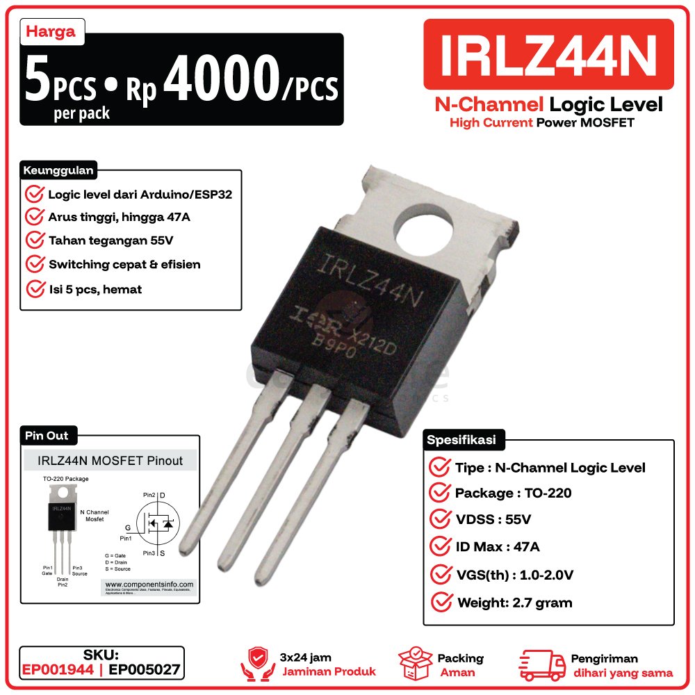 [5 ชิ้น] MOSFET IRLZ44N TO-220 MOSFETs IRL Z44N IRLZ 44 N IRLZ 44N