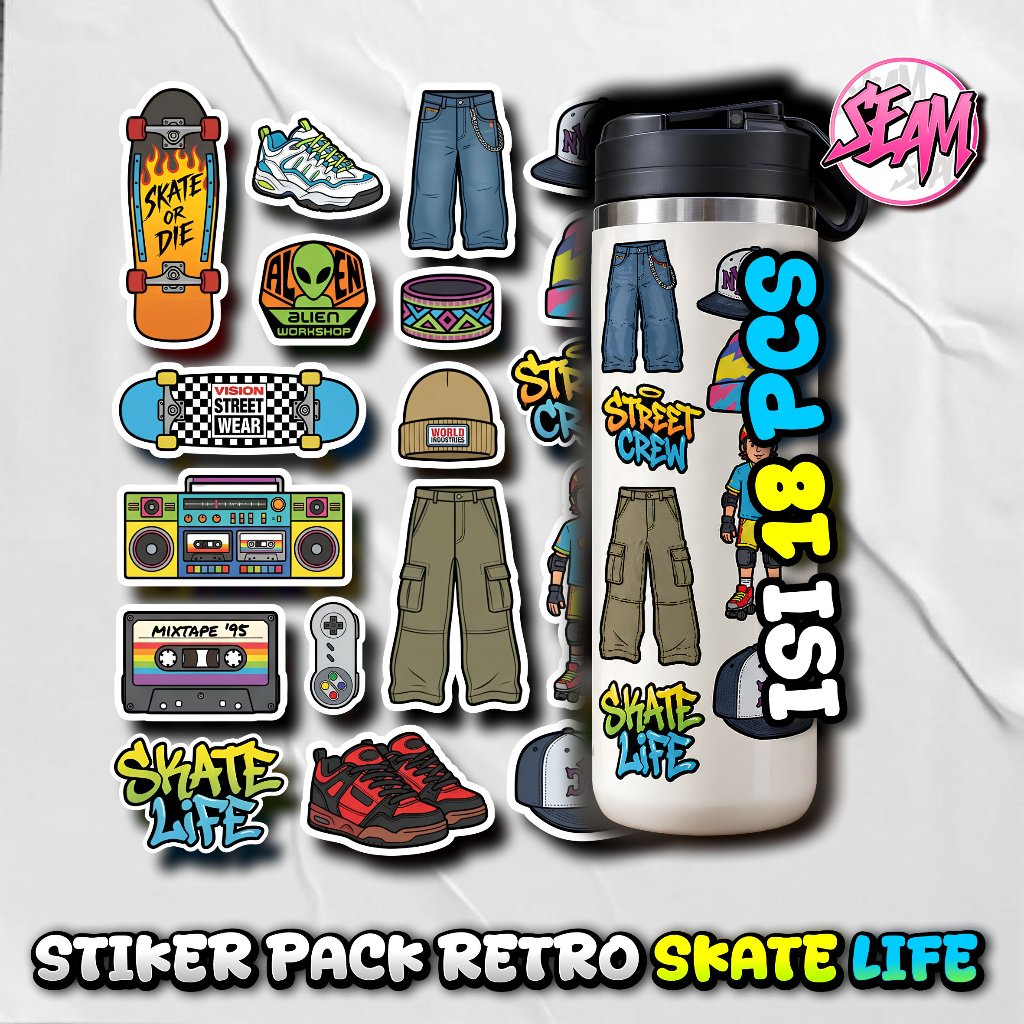P61 ใหม่ล่าสุด COOL RETRO SKATE LIFE STICKER PACK RETRO SKATE LIFE STICKER KIDS SKATE STREAT CREW RA