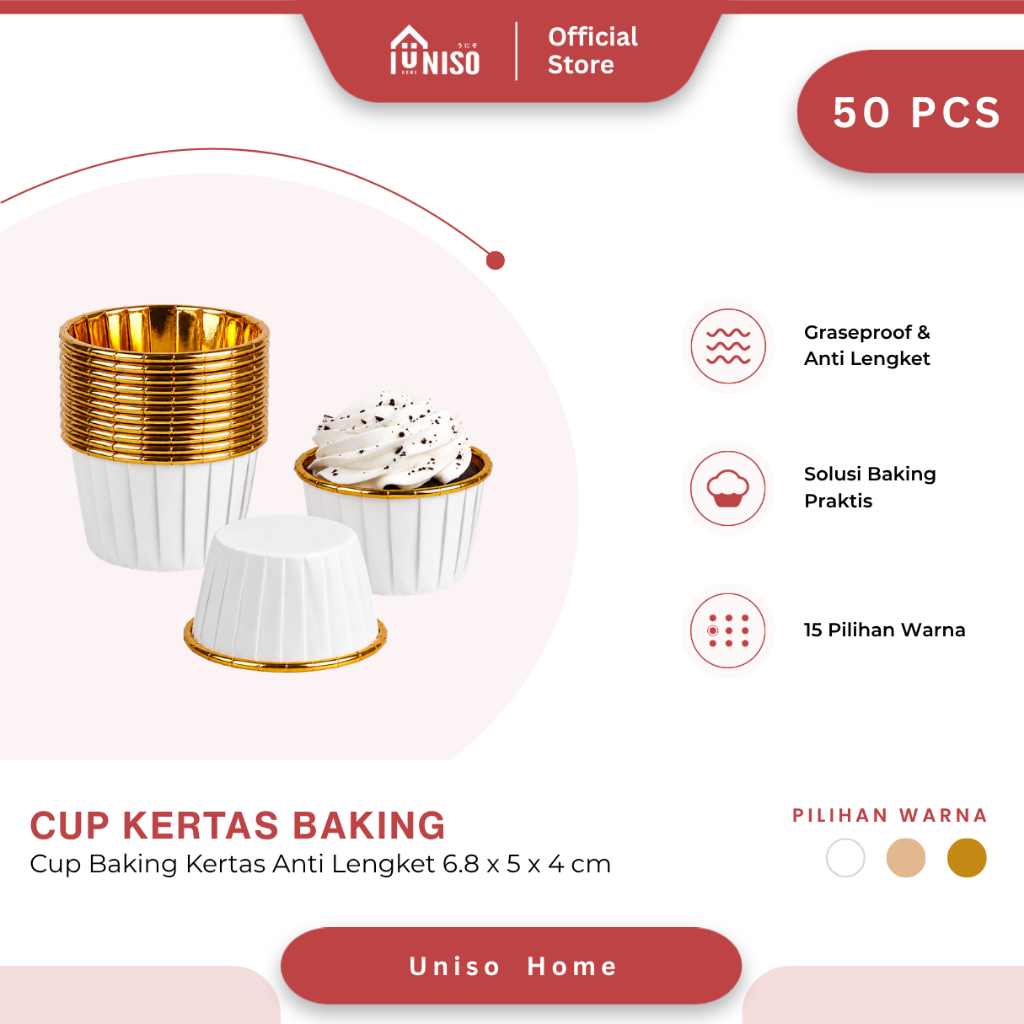UNISO - [50 ชิ้น] MULTIPURPOSE METALLIC MUFFIN CUPCAKE PAPER CUP BAKING CAKE CASE