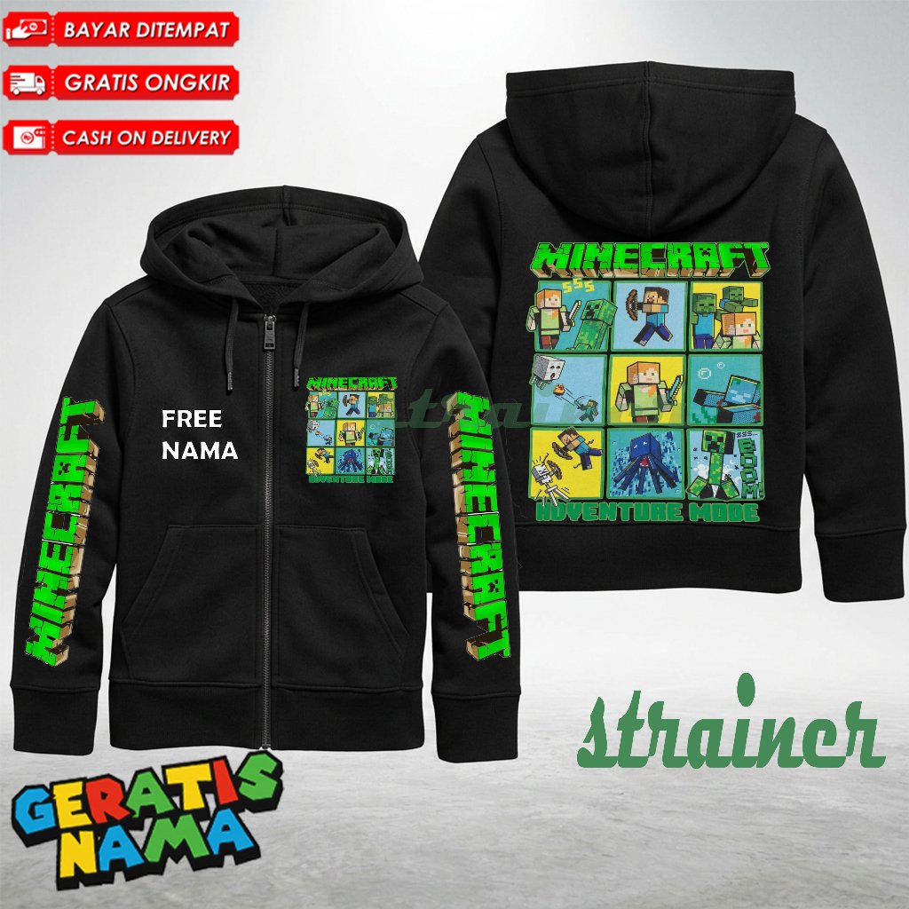 Minecraft PE Game Kids Zipper Hoodie - Unisex MC PE Kids Zipper Jacket for Boys and Girls อายุ 3-12 
