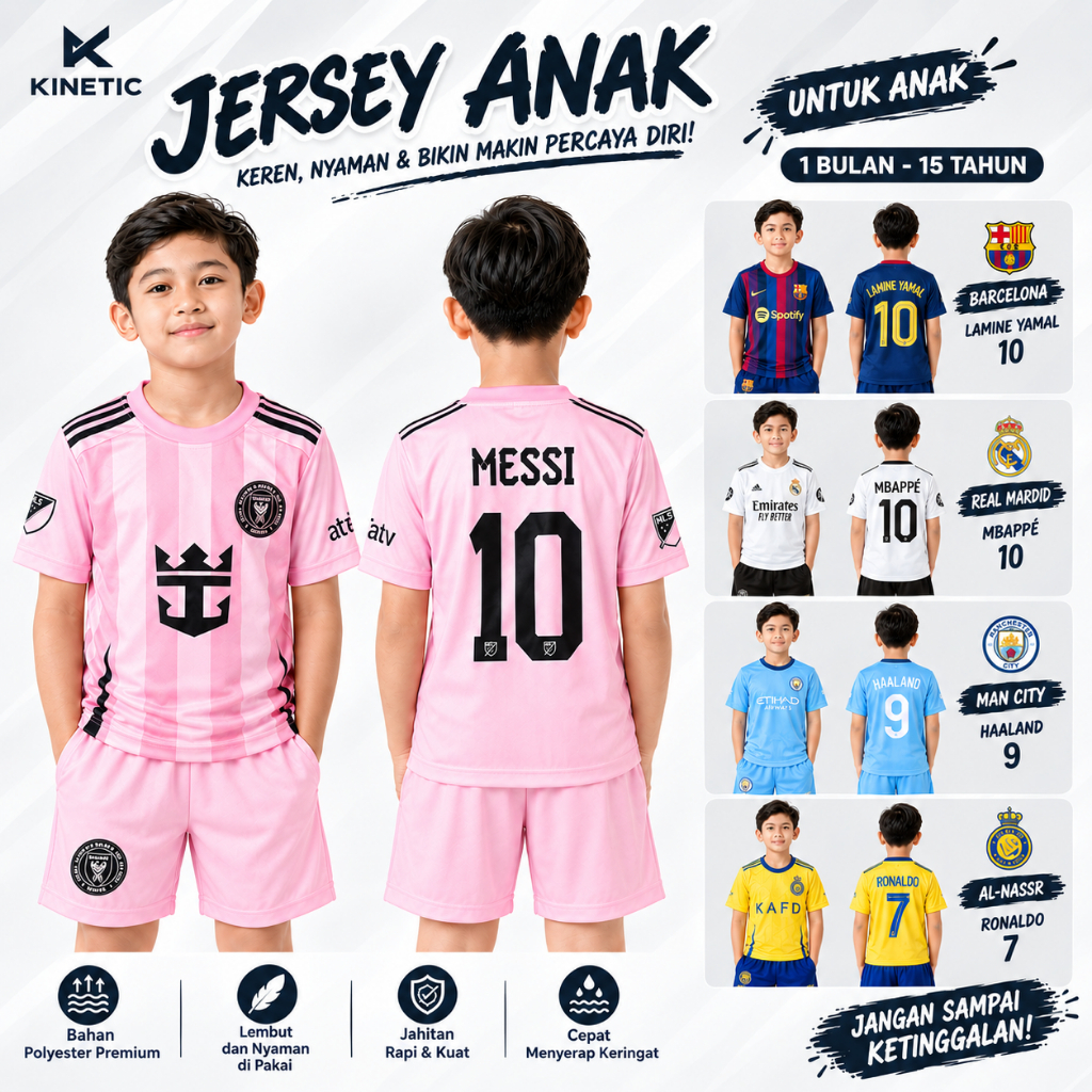 Messi Jersey Set สําหรับเด็กชายและเด็กหญิงเสื้อฟุตบอลและกางเกง Inter Miami Club