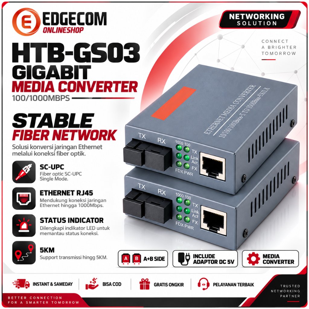 HTB GS-03 GS03 A+B Gigabit Ethernet Media Converter FO 100/1000 Mbps NETLINK