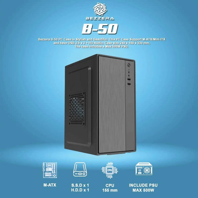 B50 Bezzera B-50 Office PC Case |M-Atx/Mini ITX |SSD 1 x 1 x HDD |USB 2.0 x 2 เสียง HD | PSU 500Watt
