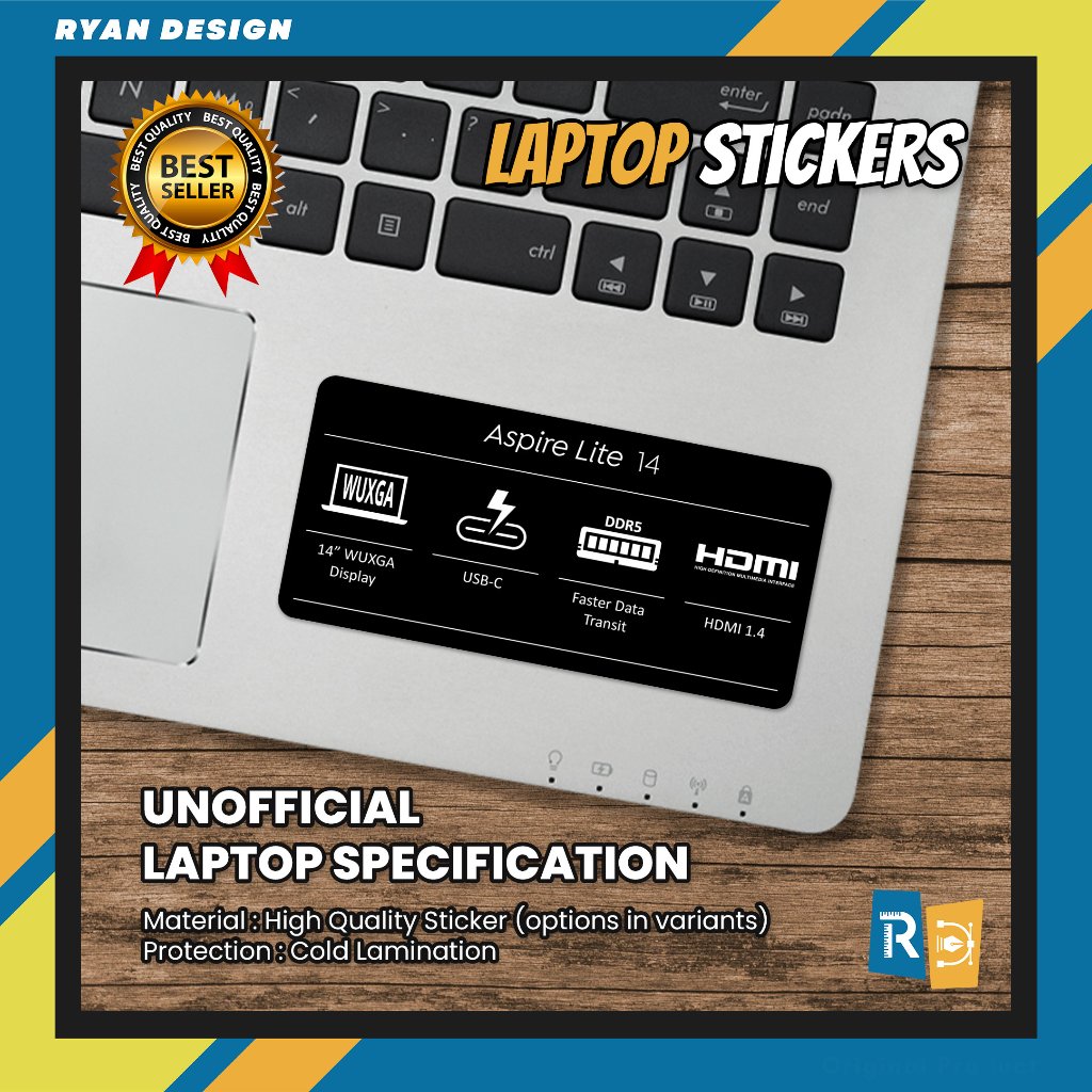 สติ๊กเกอร์โลโก้แล็ปท็อป Acer Aspire Lite 14 Type 2 แล็ปท็อปคุณสมบัติสติกเกอร์ข้อมูลจําเพาะ (Unoffici