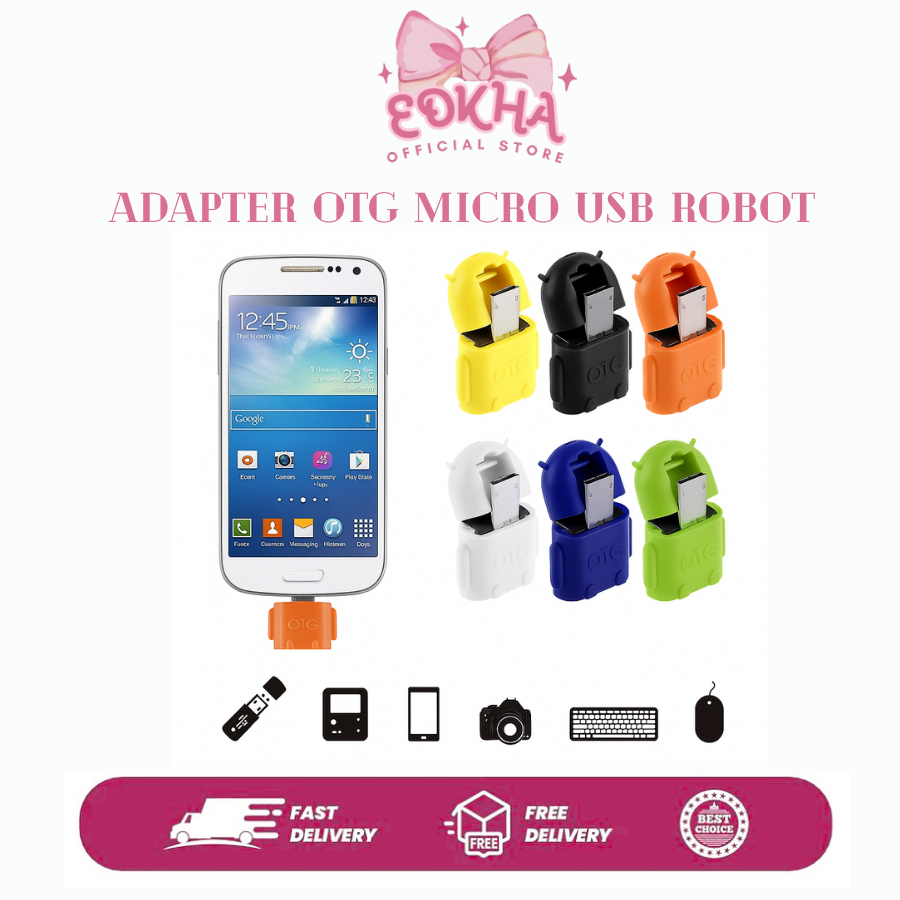 EDKHA - อะแดปเตอร์ OTG Micro Usb Robot Android OTG ROBOT ANDROID MICRO เป็น USB / USB บน GO ANDROID