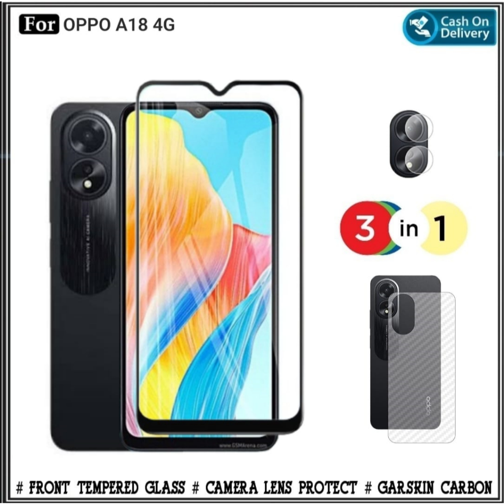 แพ็คเกจกระจกนิรภัย 3-in-1 สําหรับ Oppo A18 4G + กล้องเลนส์ Mondi Store