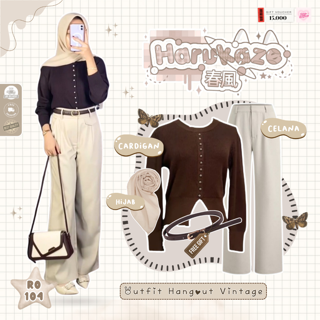 CYLA 1 Set สไตล์เกาหลี (Bella Square + คาร์ดิแกน + Jennie Knit) Simple Outfit - RO163