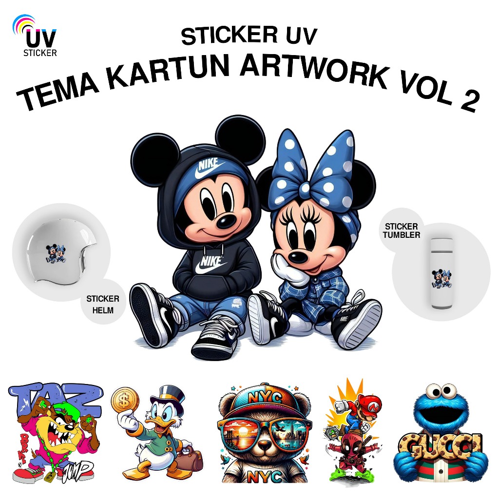 สติ๊กเกอร์ยูวี - ARTWORK CARTOON THEME VOL 2 | สติ๊กเกอร์ยูวี, สติ๊กเกอร์มอเตอร์ไซค์, ติดรถ, หมวกกันน็อค, TUMBLER, 3D, DTF UV, BY UVStickers