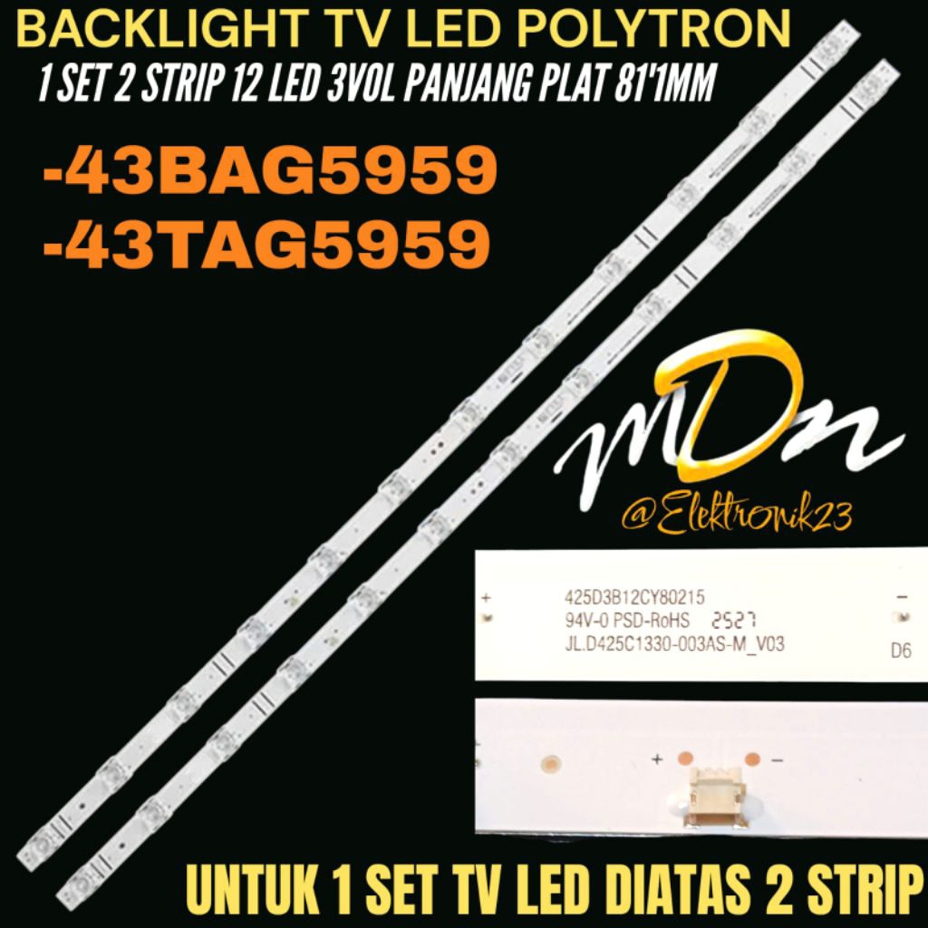 POLYTRON 43 INCH LED TV BACKLIGHT 43TAG5959- 43BAG5959 43 INCH TV BACKLIGHT