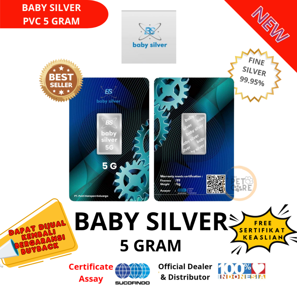 Baby Silver PVC 5 Gram Bar Silver Bar ของแท้ 24K Pure Precious Metal