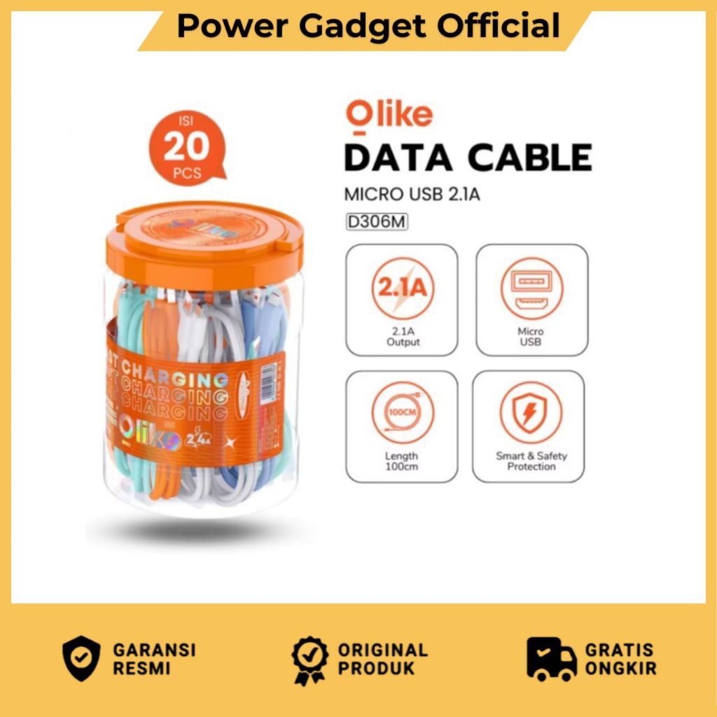 Olike (1 กระปุก 20 ชิ้น) D306M I D306C I D306L สายชาร์จเร็ว