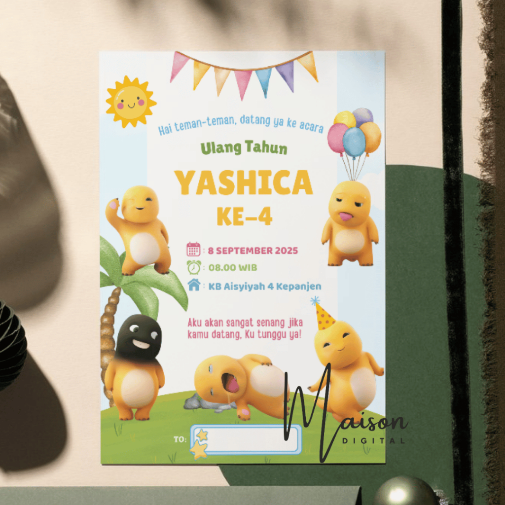 คําเชิญวันเกิด Nailong + พลาสติก OPP - คําเชิญวันเกิด Dino สีเหลือง - วันเกิด Dino Nailong สีเหลือง