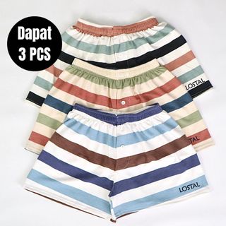 (Dapat 3 Pcs) Celana Pendek Pria Diatas Lutut Cocok Untuk Olahraga Dan Daily motif Salur