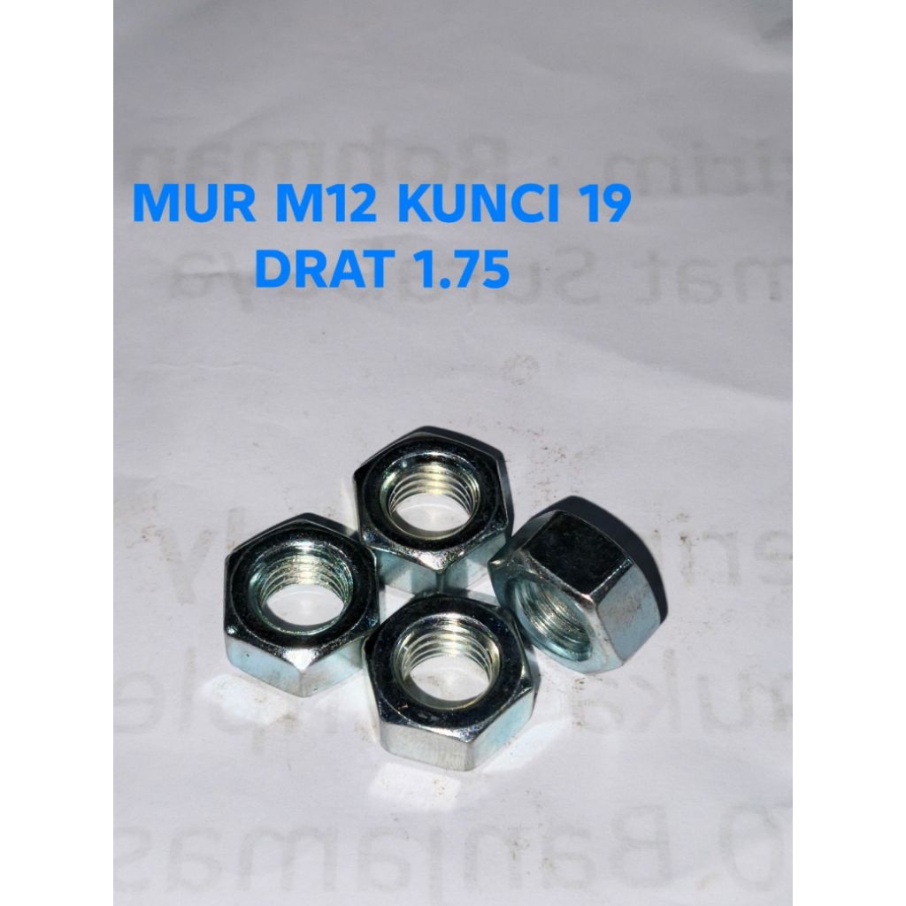M12 Nut Pitch 1.75 กุญแจชุบสังกะสีสีขาว 19