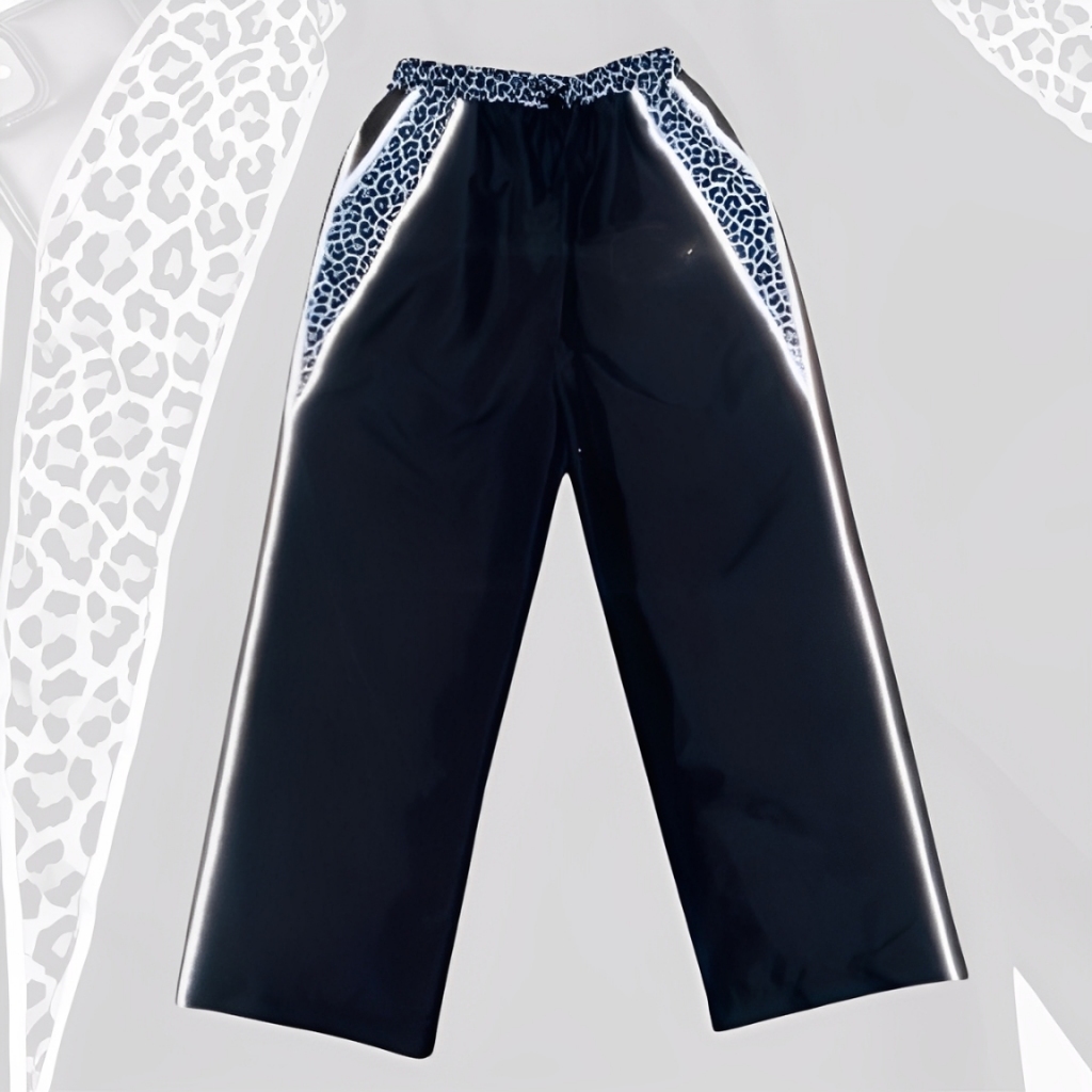 Y2K BUGGY PANTS REFLECTIVE LIST BAGGY PANTS LEOPARD MOTIF / REFLECTIVE LIST PANTS Y2K