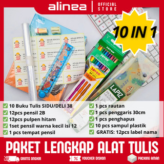 [PAKET HEMAT] Paket Alat Tulis Sekolah Lengkap 10 in 1 - Buku Tulis, Pensil, Pulpen, Sampul, Penghapus, Kotak Pensil, Pensil Warna, Penggaris, Rautan, Label Nama
