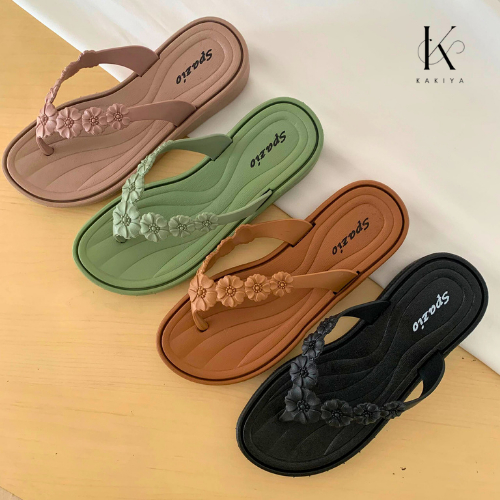 KKY-Spzio รองเท้าแตะลายดอกไม้ลายนูนสําหรับผู้หญิง